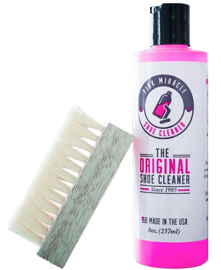 Pink Miracle Shoe Cleaner Kit 4oz Bottle Brush For Fabric Cleaner Leather  Suede